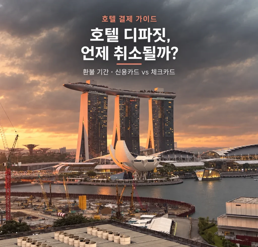 호텔 디파짓은 언제 취소될까? 체크카드, 신용카드, 환불에 대해 싱가포르 호텔 전경과 호텔 디파짓 환불 기간 및 신용카드와 체크카드 차이 안내